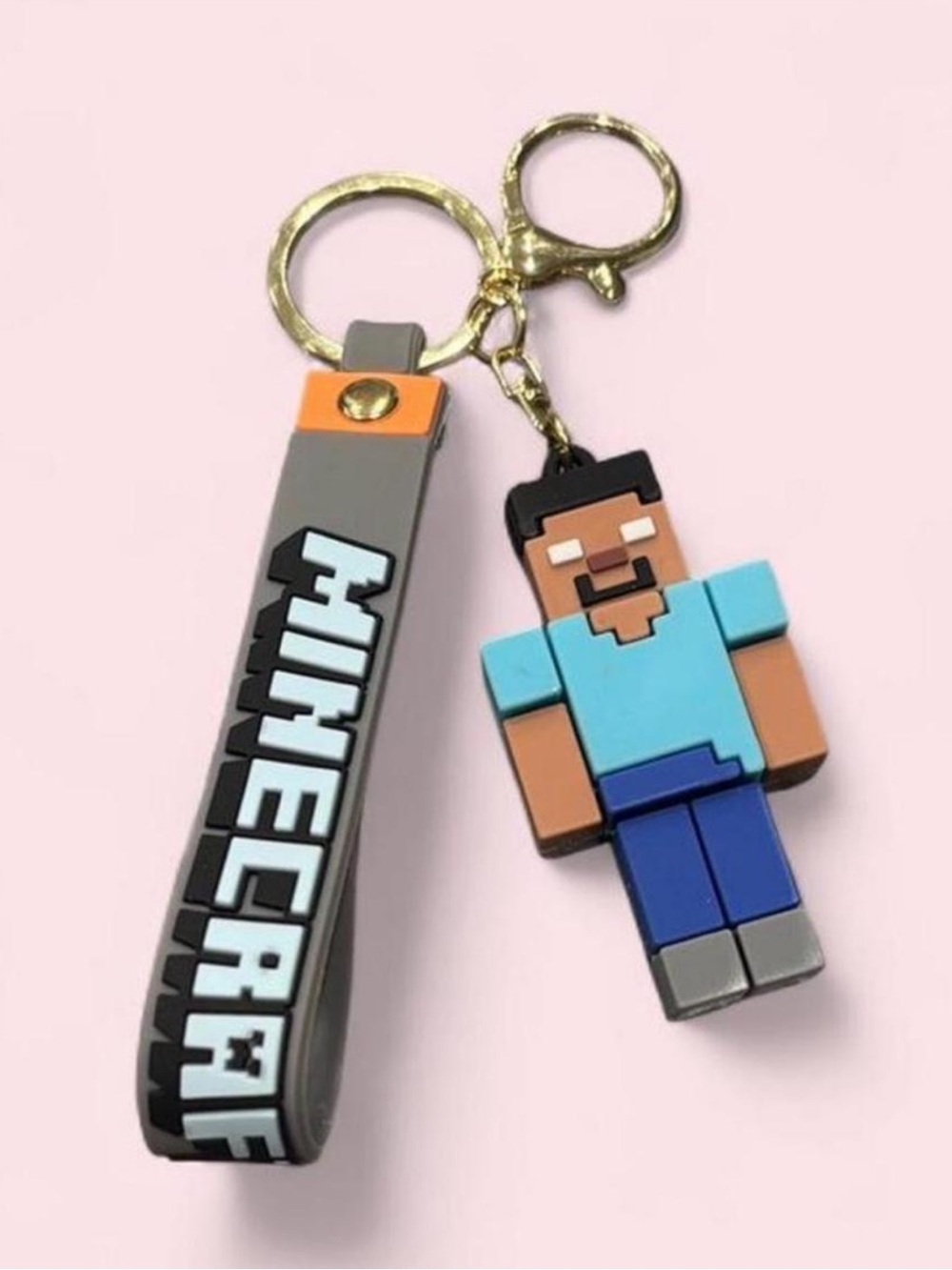 Minecraft Steve Silicone Keychain with Grey Strap